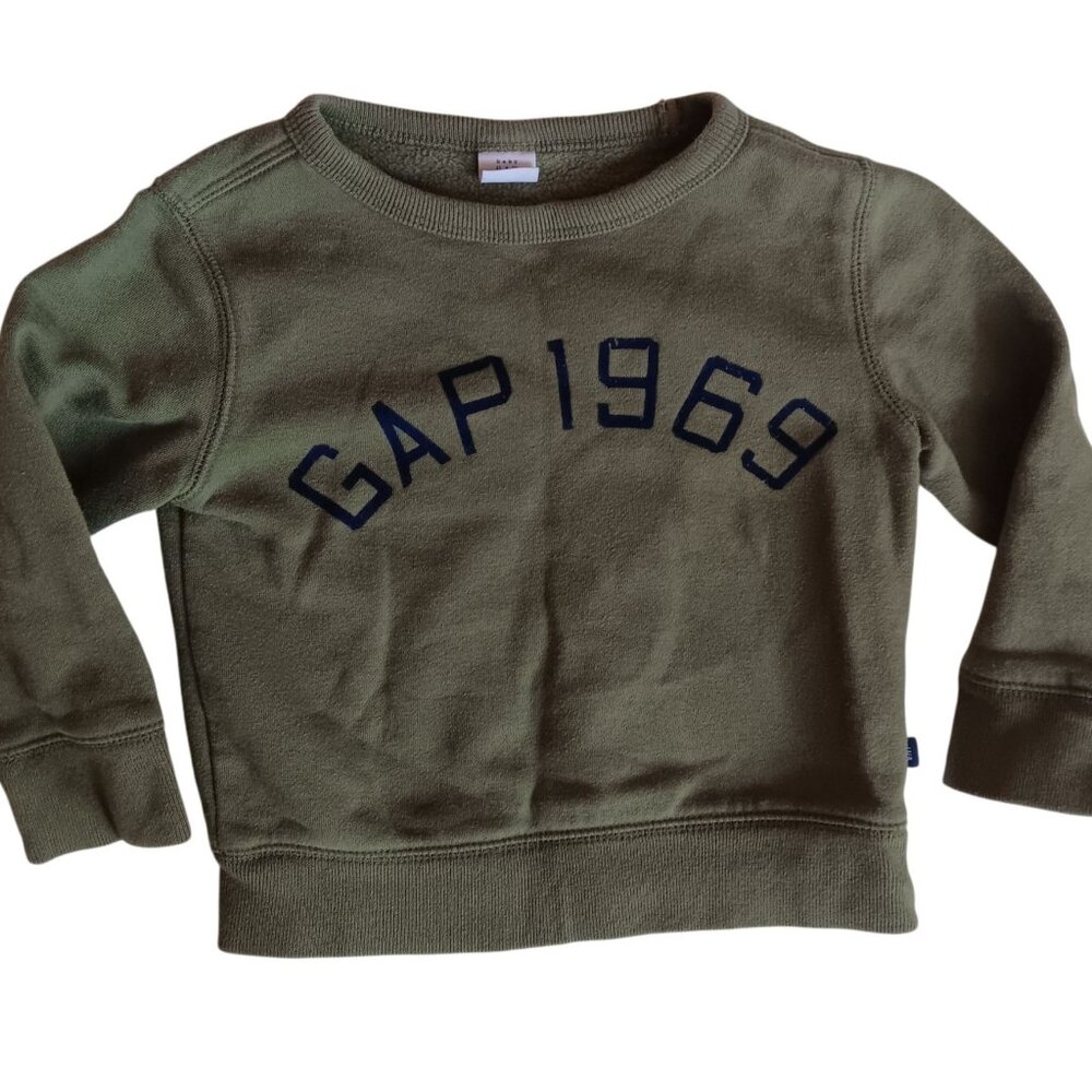 2T Baby Gap Sweatshirt 1969 Olive Green 2 Years Cotton Crewneck